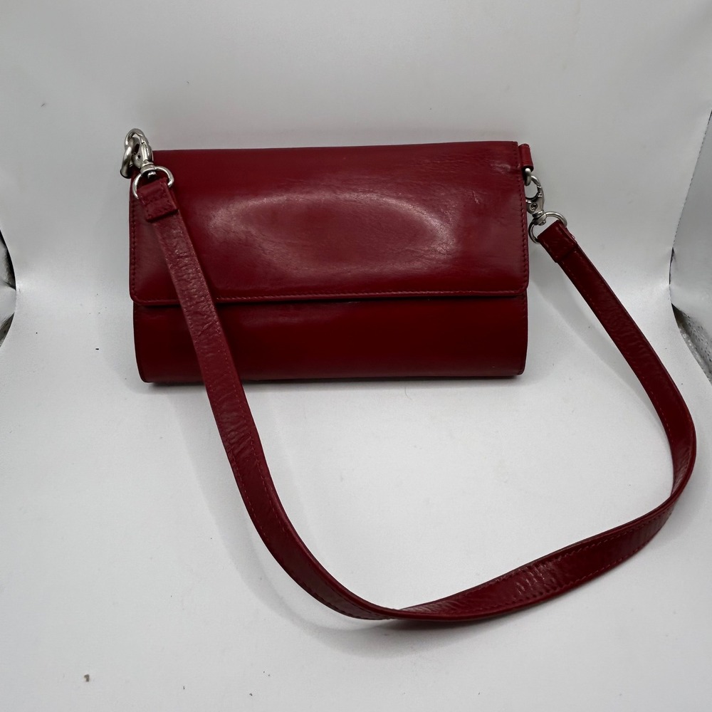 Hobo International Red Leather Wallet Crossbody Bag Kiss Lock Clutch